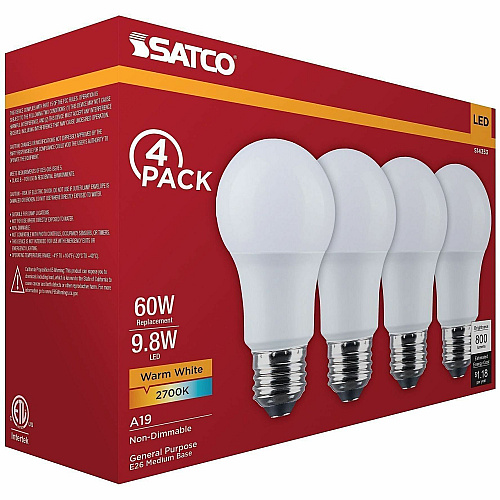 Satco 9.8W A19 LED Frosted Bulbs (S14353)