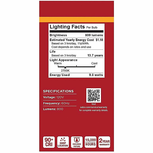 Satco 9.8W A19 LED Frosted Bulbs (S14353)