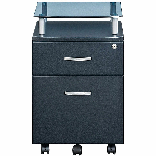 Techni Mobili Rolling Glass-Top Filing Cabinet 15.7" Width x 17.5" Depth x 24" Height - 1 x Shelf(ves) - 2 x Drawer(s) for File - 74 lb Load Capacity - Locking Drawer, Locking Mechanism, Moisture Resistant, Scratch Resistant, Durable, Mobility  (S06GPH06)