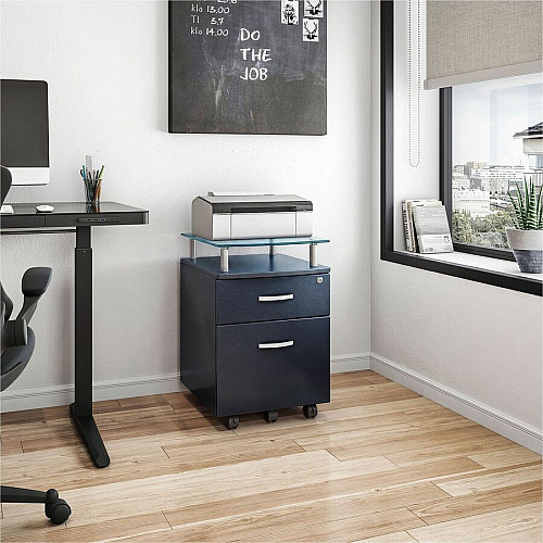 Techni Mobili Rolling Glass-Top Filing Cabinet 15.7" Width x 17.5" Depth x 24" Height - 1 x Shelf(ves) - 2 x Drawer(s) for File - 74 lb Load Capacity - Locking Drawer, Locking Mechanism, Moisture Resistant, Scratch Resistant, Durable, Mobility  (S06GPH06)