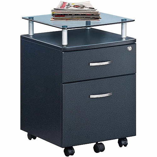 Techni Mobili Rolling Glass-Top Filing Cabinet 15.7" Width x 17.5" Depth x 24" Height - 1 x Shelf(ves) - 2 x Drawer(s) for File - 74 lb Load Capacity - Locking Drawer, Locking Mechanism, Moisture Resistant, Scratch Resistant, Durable, Mobility  (S06GPH06)