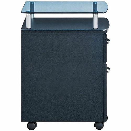 Techni Mobili Rolling Glass-Top Filing Cabinet 15.7" Width x 17.5" Depth x 24" Height - 1 x Shelf(ves) - 2 x Drawer(s) for File - 74 lb Load Capacity - Locking Drawer, Locking Mechanism, Moisture Resistant, Scratch Resistant, Durable, Mobility  (S06GPH06)