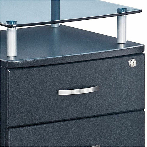 Techni Mobili Rolling Glass-Top Filing Cabinet 15.7" Width x 17.5" Depth x 24" Height - 1 x Shelf(ves) - 2 x Drawer(s) for File - 74 lb Load Capacity - Locking Drawer, Locking Mechanism, Moisture Resistant, Scratch Resistant, Durable, Mobility  (S06GPH06)