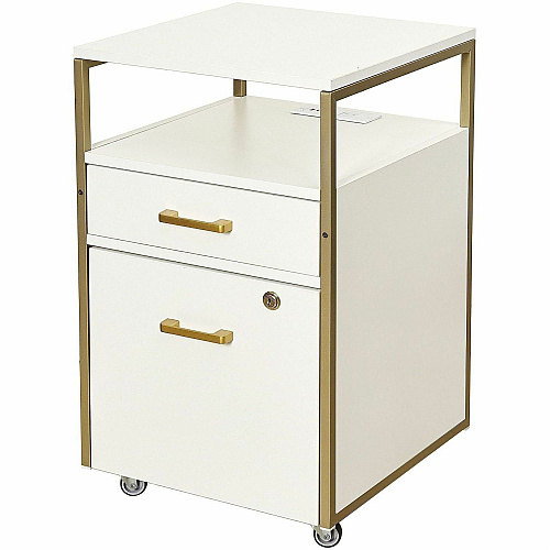 Techni Mobili Modern Rolling Filing Cabinet 15.7" Width x 15.7" Depth x 26" Height - 2 x Drawer(s) for File, Document - Letter - 198 lb Load Capacity - Locking Drawer, USB Interface, Power Outlet, Wheels, Locking Casters, Mobility, Concealed Outl (S19WHT)