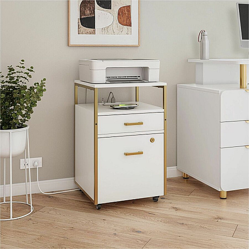 Techni Mobili Modern Rolling Filing Cabinet 15.7" Width x 15.7" Depth x 26" Height - 2 x Drawer(s) for File, Document - Letter - 198 lb Load Capacity - Locking Drawer, USB Interface, Power Outlet, Wheels, Locking Casters, Mobility, Concealed Outl (S19WHT)