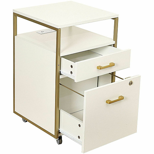 Techni Mobili Modern Rolling Filing Cabinet 15.7" Width x 15.7" Depth x 26" Height - 2 x Drawer(s) for File, Document - Letter - 198 lb Load Capacity - Locking Drawer, USB Interface, Power Outlet, Wheels, Locking Casters, Mobility, Concealed Outl (S19WHT)