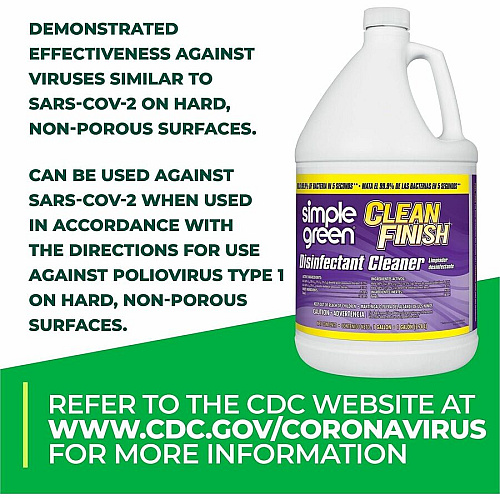 Simple Green Clean Finish Disinfectant Cleaner For Hard Surface, Nonporous Surface - 128 fl oz (4 quart) - Recommended For: Bacteria Remover, Dirt Remover, Grime Remover - Deodorize - Green - 4 / Carton (2801128)
