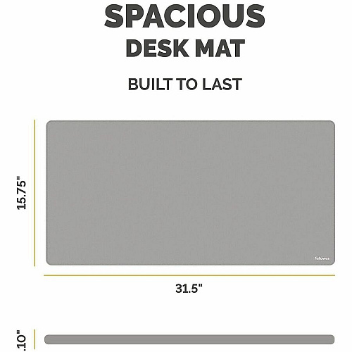 Fellowes Breyta Desk Mat - Grey Desk Protection, Mouse - 31.50" Width x 15.748" Depth x 0.098" Thickness - Rectangular - Polyester Fabric, Polyester - Gray - 1 Each (100145426)