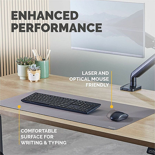 Fellowes Breyta Desk Mat - Grey Desk Protection, Mouse - 31.50" Width x 15.748" Depth x 0.098" Thickness - Rectangular - Polyester Fabric, Polyester - Gray - 1 Each (100145426)