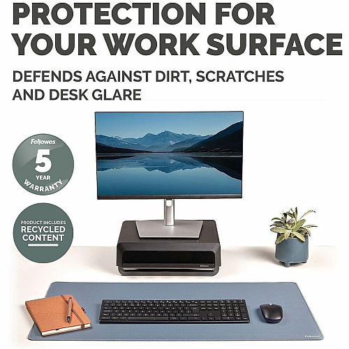 Fellowes Breyta Desk Mat - Blue Desk Protection, Mouse - 31.50" Width x 15.748" Depth x 0.098" Thickness - Rectangular - Polyester Fabric, Polyester - Marine - 1 Each (100145428)