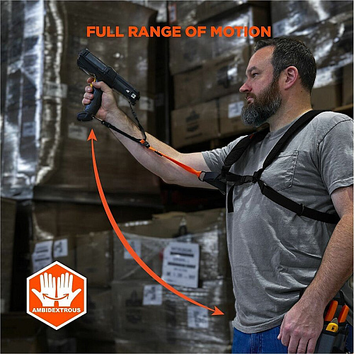 Ergodyne Squids 3142 Padded Shoulder Barcode Scanner Harness & Lanyard Adjustable - Medium (M)/Large (L) - Hook & Loop Attachment - Black - 1 / Each (19252)