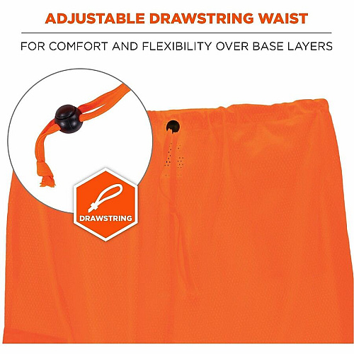 Ergodyne GloWear 8910BK Hi-Vis Pants Recommended for: Industrial, Utility Crew, Railway Worker - Small/Medium - Cold Temperature Protection - Cinch/Drawstring/Hook Closure - 1 Pocket(s) - Polyester Mesh - Orange, Black - High Visibility, Reflectiv (23933)