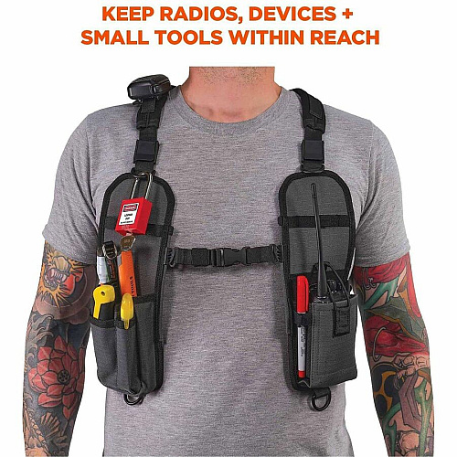 Ergodyne Squids 3144 Carrying Case (Holster) Radio - Gray Drop Resistant, Damage Resistant - Ripstop Body - Holster, Shoulder Strap, D-ring, Chest Strap (19255)
