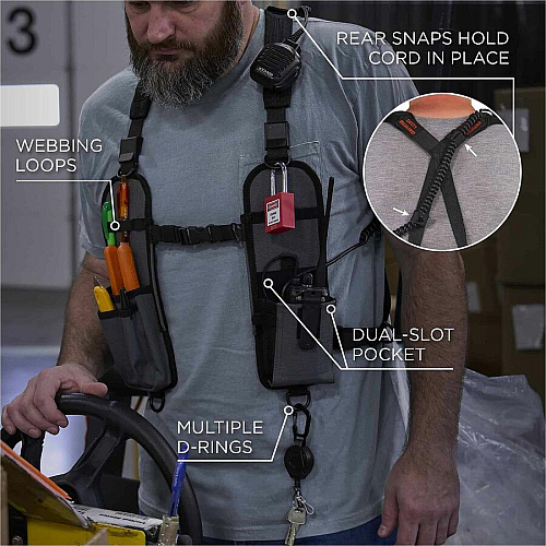 Ergodyne Squids 3144 Carrying Case (Holster) Radio - Gray Drop Resistant, Damage Resistant - Ripstop Body - Holster, Shoulder Strap, D-ring, Chest Strap (19255)