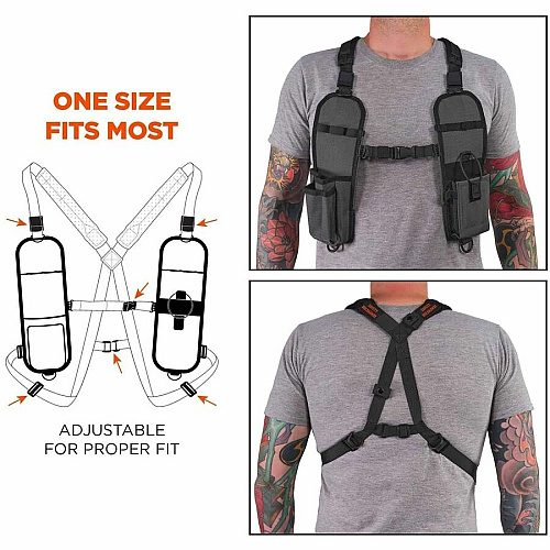 Ergodyne Squids 3144 Carrying Case (Holster) Radio - Gray Drop Resistant, Damage Resistant - Ripstop Body - Holster, Shoulder Strap, D-ring, Chest Strap (19255)