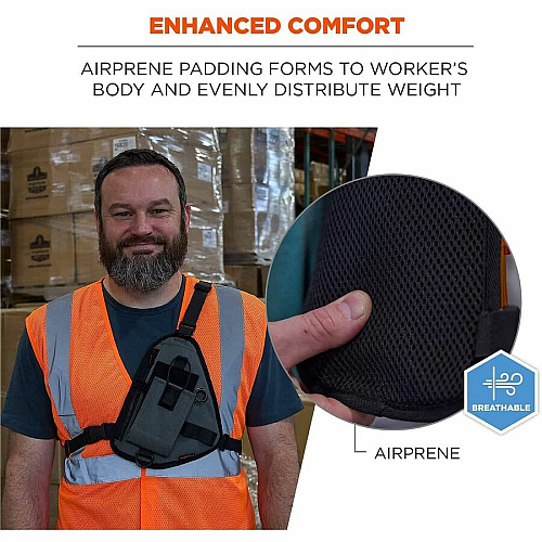 Ergodyne Squids 3145 Carrying Case (Holster) Bar Code Scanner - Gray Drop Resistant, Damage Resistant - Holster, Lanyard Strap, D-ring, Chest Strap, Shoulder Strap (19256)
