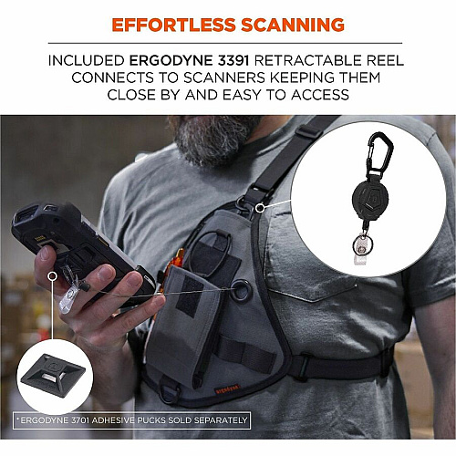 Ergodyne Squids 3145 Carrying Case (Holster) Bar Code Scanner - Gray Drop Resistant, Damage Resistant - Holster, Lanyard Strap, D-ring, Chest Strap, Shoulder Strap (19256)