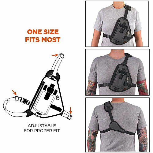 Ergodyne Squids 3145 Carrying Case (Holster) Bar Code Scanner - Gray Drop Resistant, Damage Resistant - Holster, Lanyard Strap, D-ring, Chest Strap, Shoulder Strap (19256)