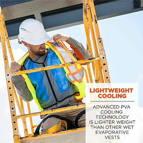 Ergodyne Chill-Its 6667 Wet Cooling Vest Recommended for: Construction, Landscaping, Roofing, Gardening, Hiking, Sport - Small - Heat, Heat Stress, Warm Temperature Protection - Zipper Closure - Polyvinyl Alcohol (PVA), Nylon, Polyester, Spandex - (12720)