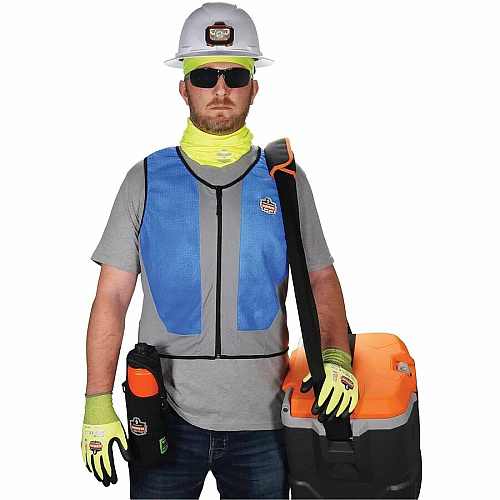 Ergodyne Chill-Its 6667 Wet Cooling Vest Recommended for: Construction, Landscaping, Roofing, Gardening, Hiking, Sport - Small - Heat, Heat Stress, Warm Temperature Protection - Zipper Closure - Polyvinyl Alcohol (PVA), Nylon, Polyester, Spandex - (12720)
