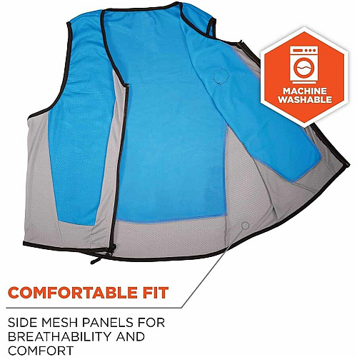 Ergodyne Chill-Its 6667 Wet Cooling Vest Recommended for: Construction, Landscaping, Roofing, Gardening, Hiking, Sport - Small - Heat, Heat Stress, Warm Temperature Protection - Zipper Closure - Polyvinyl Alcohol (PVA), Nylon, Polyester, Spandex - (12720)