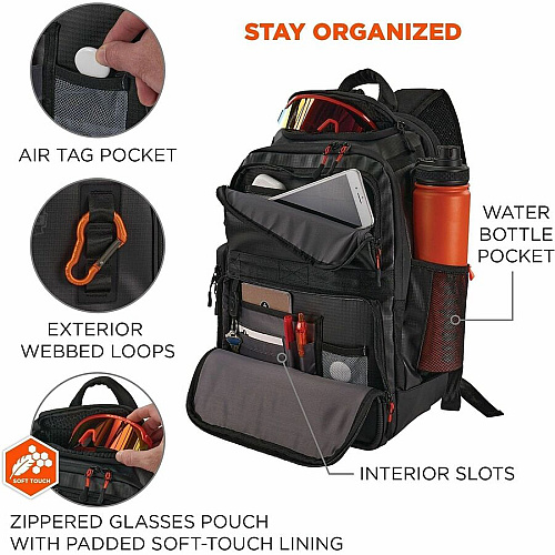 Ergodyne Arsenal Carrying Case (Backpack) for 16" Notebook - Black Water Resistant, Heat Resistant, Water Resistant Exterior - Tarpaulin, 600D Ripstop Polyester, Mesh Fabric Body - Tarpaulin Exterior Material - Shoulder Strap, Handle, Trolley Stra (13046)