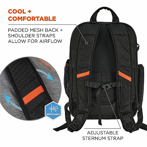 Ergodyne Arsenal Carrying Case (Backpack) for 16" Notebook - Black Water Resistant, Heat Resistant, Water Resistant Exterior - Tarpaulin, 600D Ripstop Polyester, Mesh Fabric Body - Tarpaulin Exterior Material - Shoulder Strap, Handle, Trolley Stra (13046)