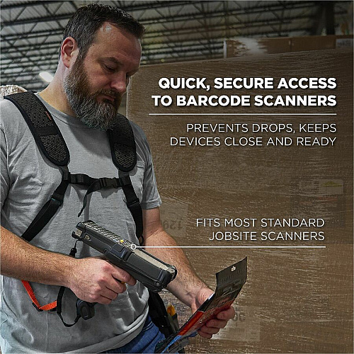 Ergodyne Squids 3142 Padded Shoulder Barcode Scanner Harness & Lanyard Adjustable - Small (S) - Hook & Loop Attachment - Black - 1 / Each (19251)