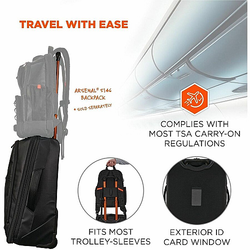 Ergodyne Arsenal Travel/Luggage Case (Carry On) Travel - Black Water Resistant - Tarpaulin, 600D Ripstop Polyester Body - Telescoping Handle, Handle - 9" Height x 14" Width x 22" Depth - 11.10 gal Volume Capacity (13129)