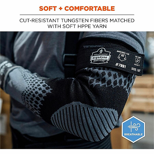 Ergodyne ProFlex 7991 Protective Arm Sleeve 18" Length - Black - Tungsten Fiber - Machine Washable, Cut Resistant, Comfortable, Adjustable Fit, Abrasion Resistant, Breathable (17998)