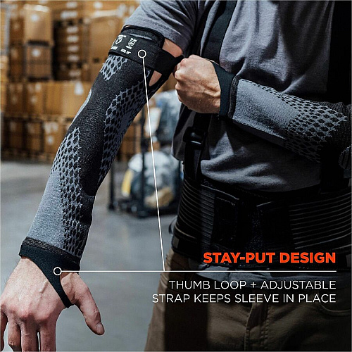 Ergodyne ProFlex 7991 Protective Arm Sleeve 18" Length - Black - Tungsten Fiber - Machine Washable, Cut Resistant, Comfortable, Adjustable Fit, Abrasion Resistant, Breathable (17998)