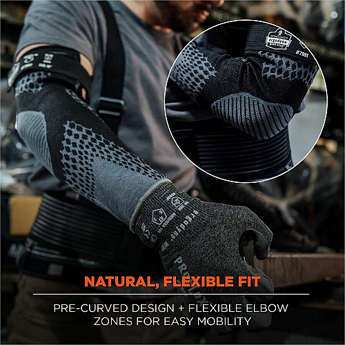 Ergodyne ProFlex 7991 Protective Arm Sleeve 18" Length - Black - Tungsten Fiber - Machine Washable, Cut Resistant, Comfortable, Adjustable Fit, Abrasion Resistant, Breathable (17998)