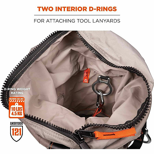 Ergodyne Arsenal Carrying Case Rugged (Bucket) Tools - Gray Drop Resistant, Spill Resistant, Tangle Resistant, Rust Resistant - 1200D Nylon, Synthetic Leather, Tarpaulin, Nickel Body - D-ring, Carabiner Clip, Handle - 17" Height x 12.5" Diameter - (15977)