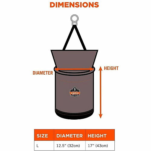 Ergodyne Arsenal Carrying Case Rugged (Bucket) Tools - Gray Drop Resistant, Spill Resistant, Tangle Resistant, Rust Resistant - 1200D Nylon, Synthetic Leather, Tarpaulin, Nickel Body - D-ring, Carabiner Clip, Handle - 17" Height x 12.5" Diameter - (15977)