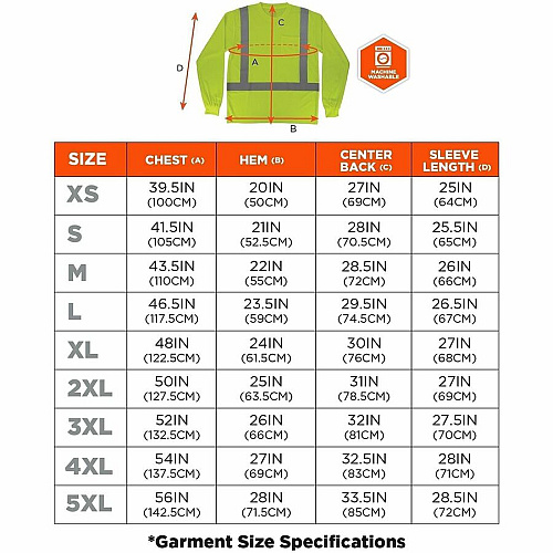 Ergodyne GloWear 8284 Essential Hi-Vis Long-Sleeve T-Shirt 2XL Size - Unisex - Polyester, Fabric - Lime (21876)
