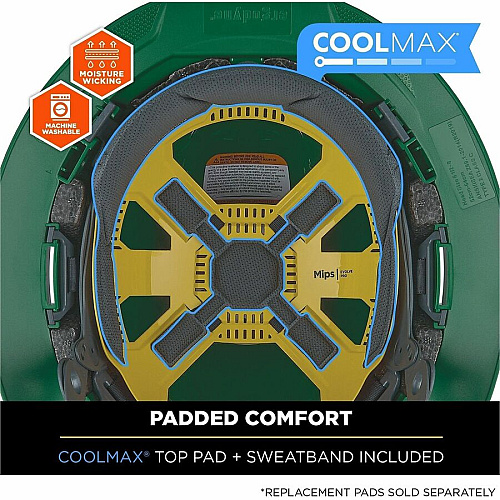 Ergodyne Skullerz 8963-MIPS Type 2 Full-Brim Safety Helmet Recommended for: Construction, Utility, Oil & Gas, Forestry, Mining, General Purpose - Head, Impact, Sun, Rain Protection - Expanded Polystyrene Foam (EPS) - Green - Adjustable Ratchet, Ra (60605)
