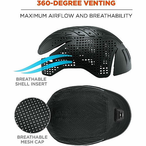 Ergodyne Skullerz 8965F(x) Bump Cap Hat with LED Light Recommended for: Mechanic, Baggage Handling, Food Processing, Manufacturing, Inspection - Head, Heat Protection - Hook & Loop Closure - Polyethylene, Foam, Polyester Mesh - Black - LED Light,  (23472)
