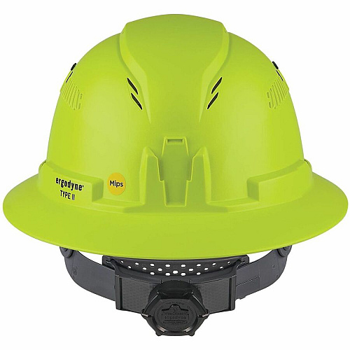 Ergodyne Skullerz 8964-MIPS Type 2 Full-Brim Safety Helmet Recommended for: Construction, Utility, Oil & Gas, Forestry, Mining, General Purpose - Head, Impact, Sun, Rain Protection - Expanded Polystyrene Foam (EPS) - Lime - Adjustable Ratchet, Rat (60611)