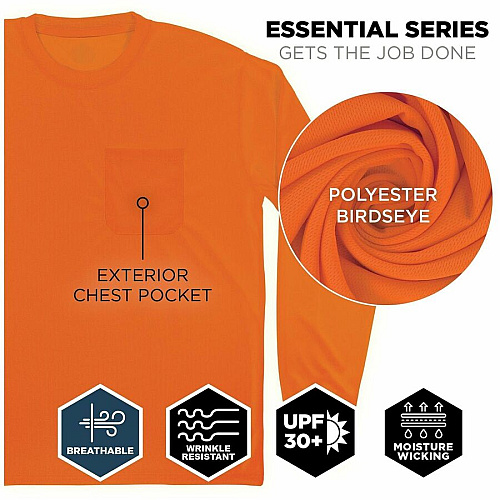 Ergodyne Non-Certified Essential Hi-Vis Long Sleeve T-Shirt Small Size - Unisex - Polyester, Fabric - Orange (21822)
