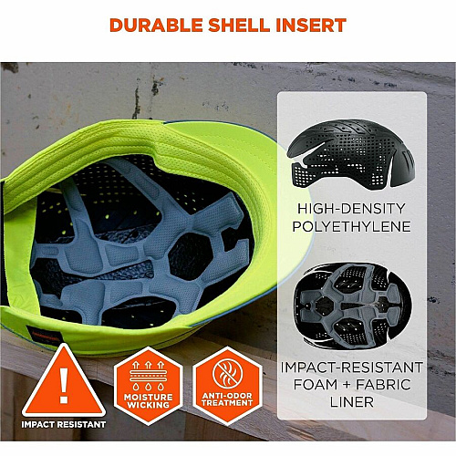 Ergodyne Skullerz 8965F(x) Bump Cap Hat with LED Light Recommended for: Mechanic, Baggage Handling, Food Processing, Manufacturing, Inspection - Head, Heat Protection - Hook & Loop Closure - Polyethylene, Foam, Polyester Mesh - Lime - LED Light, R (23474)