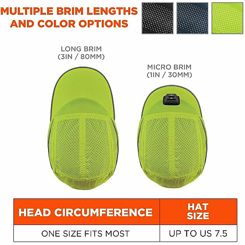 Ergodyne Skullerz 8965F(x) Bump Cap Hat with LED Light Recommended for: Mechanic, Baggage Handling, Food Processing, Manufacturing, Inspection - Head, Heat Protection - Hook & Loop Closure - Polyethylene, Foam, Polyester Mesh - Lime - LED Light, R (23474)