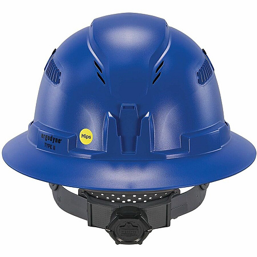 Ergodyne Skullerz 8964-MIPS Type 2 Full-Brim Safety Helmet Recommended for: Construction, Utility, Oil & Gas, Forestry, Mining, General Purpose - Head, Impact, Sun, Rain Protection - Expanded Polystyrene Foam (EPS) - Blue - Adjustable Ratchet, Rat (60613)