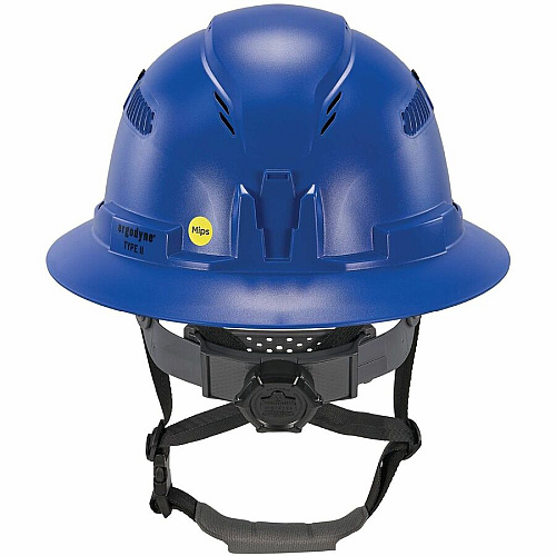 Ergodyne Skullerz 8964-MIPS Type 2 Full-Brim Safety Helmet Recommended for: Construction, Utility, Oil & Gas, Forestry, Mining, General Purpose - Head, Impact, Sun, Rain Protection - Expanded Polystyrene Foam (EPS) - Blue - Adjustable Ratchet, Rat (60613)