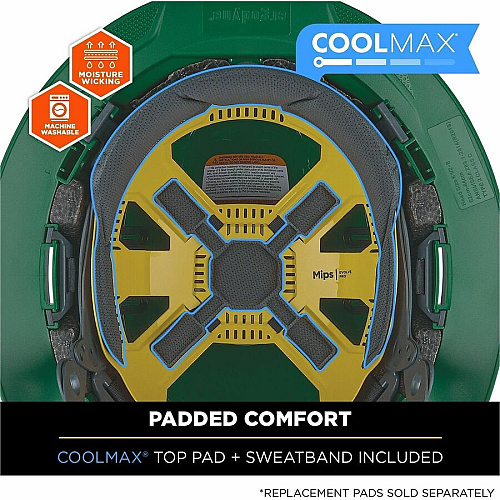 Ergodyne Skullerz 8964-MIPS Type 2 Full-Brim Safety Helmet Recommended for: Construction, Utility, Oil & Gas, Forestry, Mining, General Purpose - Head, Impact, Sun, Rain Protection - Expanded Polystyrene Foam (EPS) - Green - Adjustable Ratchet, Ra (60615)