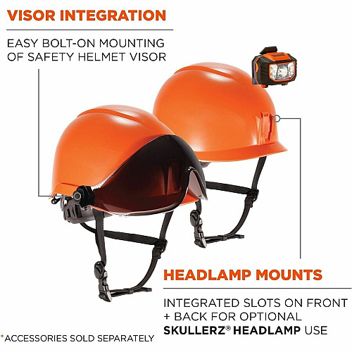 Ergodyne Skullerz 8976 Type 2 Safety Helmet Recommended for: Construction, Utility, Oil & Gas, Forestry, Mining, General Purpose - Impact, Head Protection - Expanded Polystyrene Foam (EPS) - Orange - Chin Strap, Lightweight, Comfortable, Sweatband (60361)
