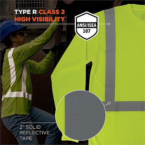 Ergodyne GloWear 8284 Essential Hi-Vis Long-Sleeve T-Shirt Extra Large (XL) Size - Unisex - Polyester, Fabric - Lime (21875)