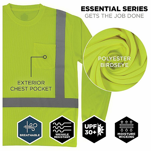 Ergodyne GloWear 8284 Essential Hi-Vis Long-Sleeve T-Shirt Extra Large (XL) Size - Unisex - Polyester, Fabric - Lime (21875)