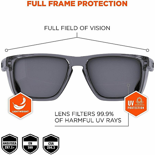 Ergodyne Skullerz SIXTEN Anti-Scratch & Enhanced Anti-Fog Safety Recommended for: Outdoor, Construction, Landscaping, Carpentry, Woodworking, Boating, Skiing, Fishing, Hunting, Shooting, Sport - Fog, Impact, Eye, Ultraviolet, UVA, UVB, UVC, Sun Pr (58211)