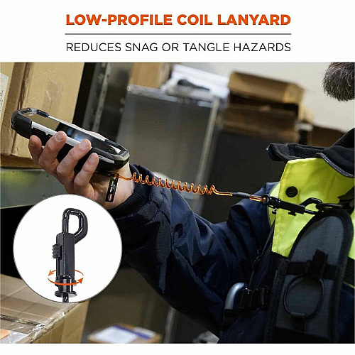 Ergodyne Squids 3151 Coil Lanyard with Mini Adhesive Mounts 2 lb Load Capacity - Small (S) - Hook & Loop Attachment - Black, Orange - 1 / Each (19260)