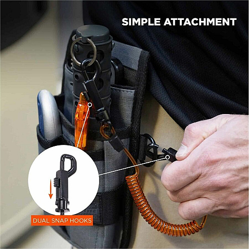 Ergodyne Squids 3152 Coil Lanyard 2 lb Load Capacity - Medium (M) - Hook Attachment - Black, Orange - 3 Pack (19262)